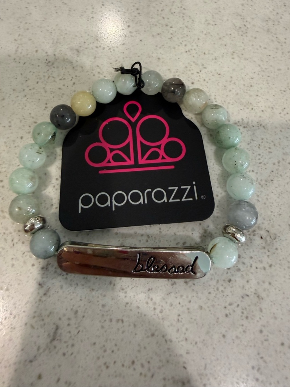 paparazzi Pale Green & Gray Blessed Beaded Stretch Bracelet